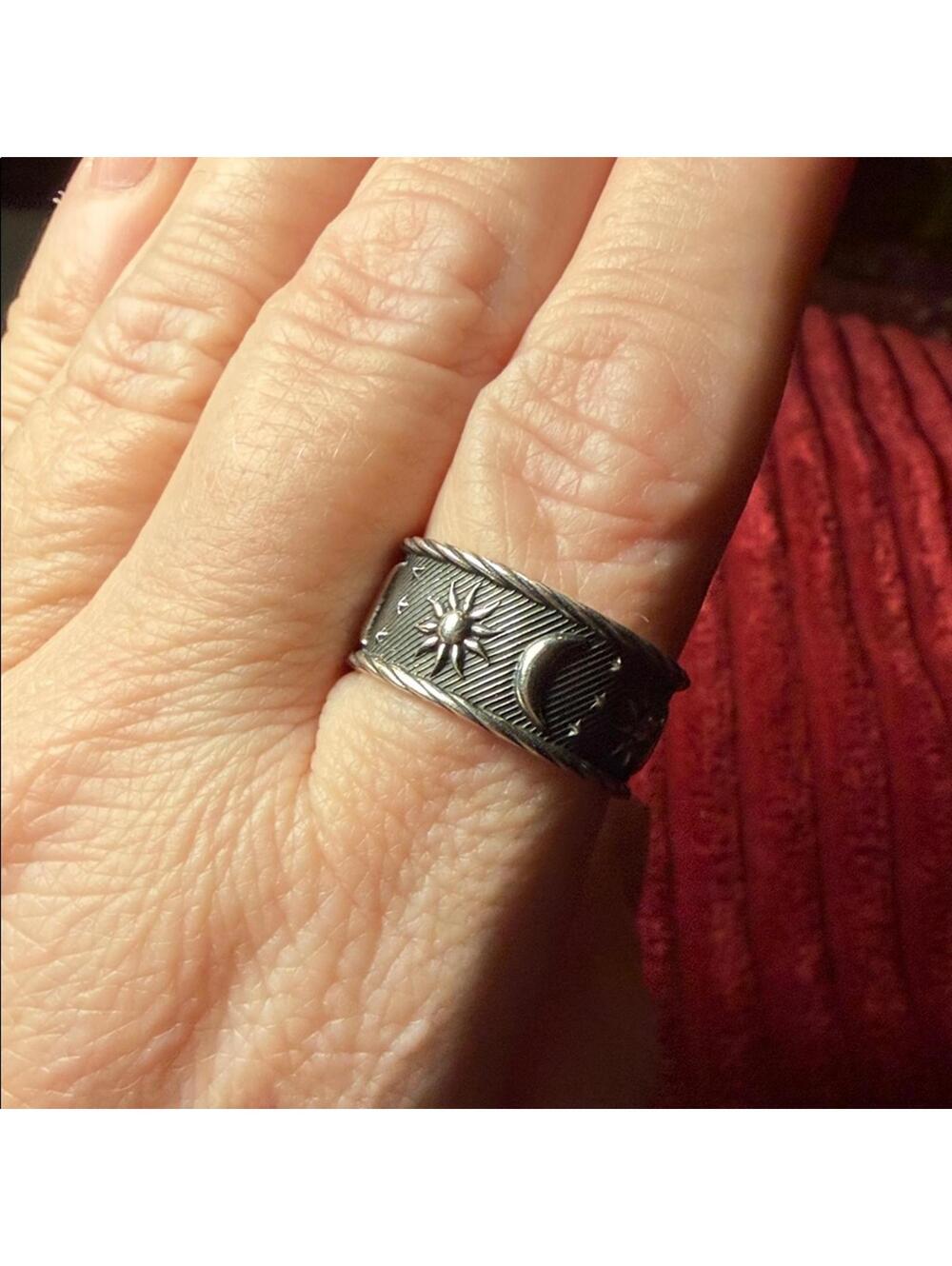 ATI Mexico 925 Sterling Silver Celestial Ring Sun Moon Star Band 5g - Picture 5 of 7